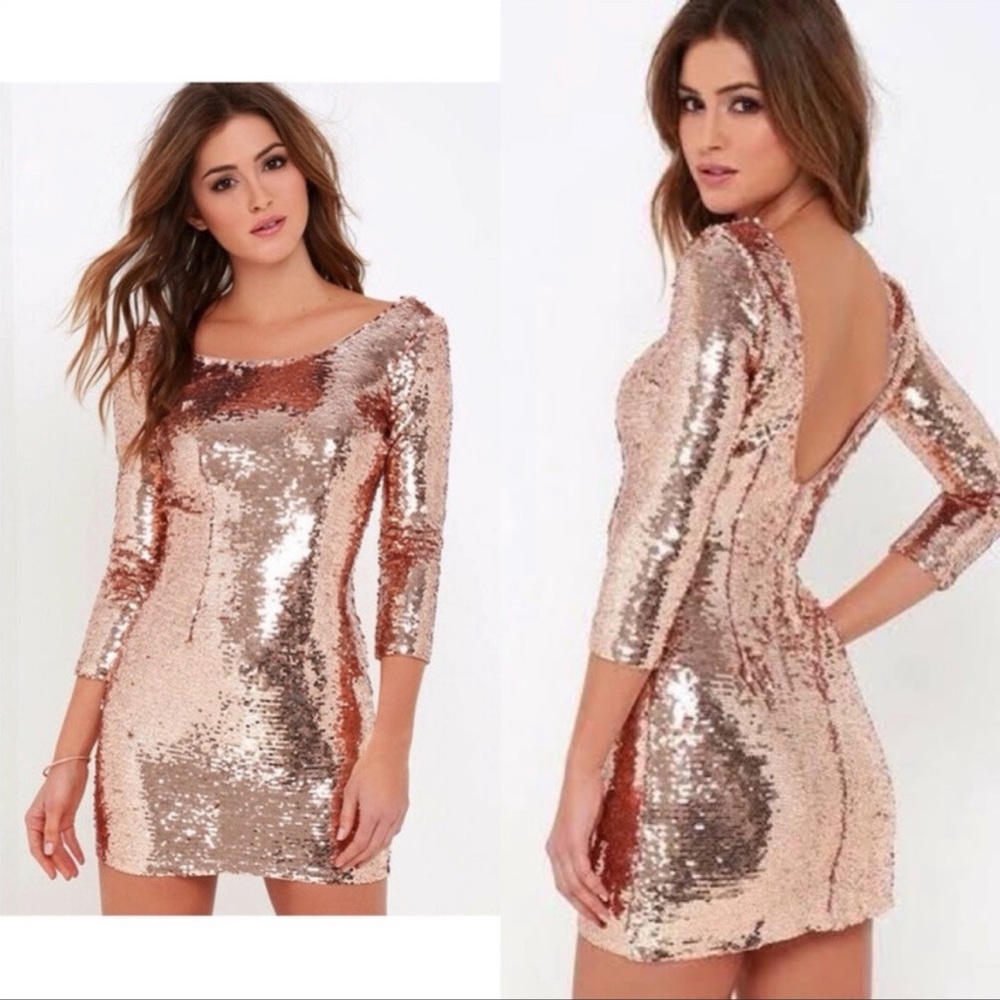 Happy Hour Rose Gold Sequin Dress